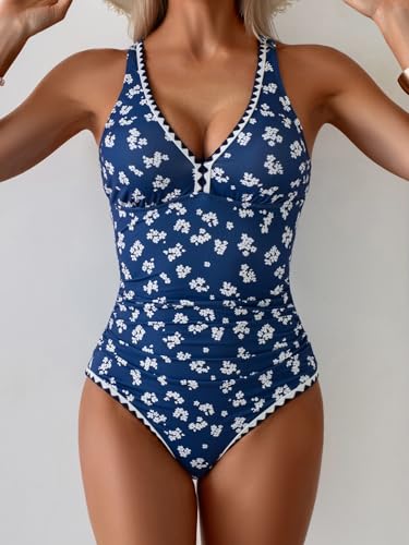 Image of B2prity One Piece Swimsuit for Women Tummy Control Ruched Bathing Suit Push Up Tie Back Swimwear Shell Stitched