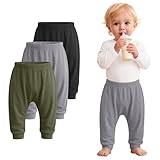 LessonZoo 3 Pack Unisex Baby Jogger Pants Toddler Elastic Waist Soft Pull On Sweatpants for Baby Boys Girls 6 Months - 3T(Black, Light Gray, Army Green,3t)