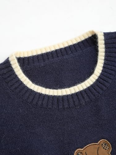 Image of CIDER Women's Fall Sweaters Long Sleeve Cute Sweaters Bear Graphic Crewneck Soft Knit Casual Cropped Pullover