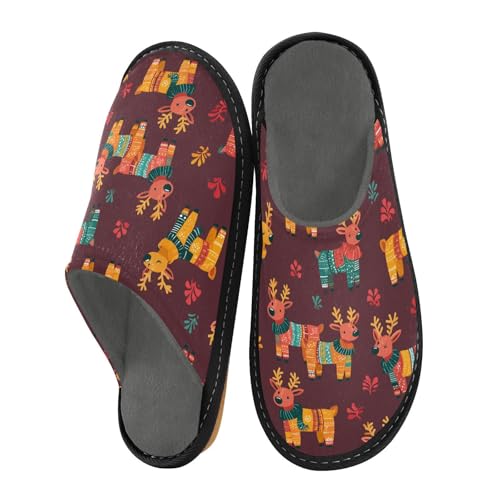 Slippers for Women Deer Sweater Pattern Soft Winter Warm Shoes Indoor Outdoor Non-Slip House Travel Slippers