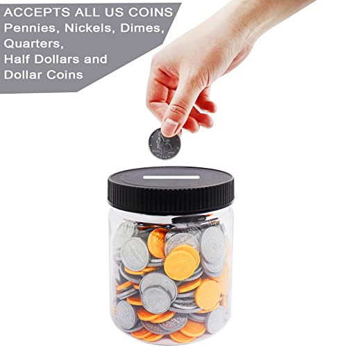 Mczcent Small Clear Plastic Coin Bank Jars 4-Pack, 16oz, with Black Slotted Lids, for Adults Teens Kids, Size 3 - Image 3