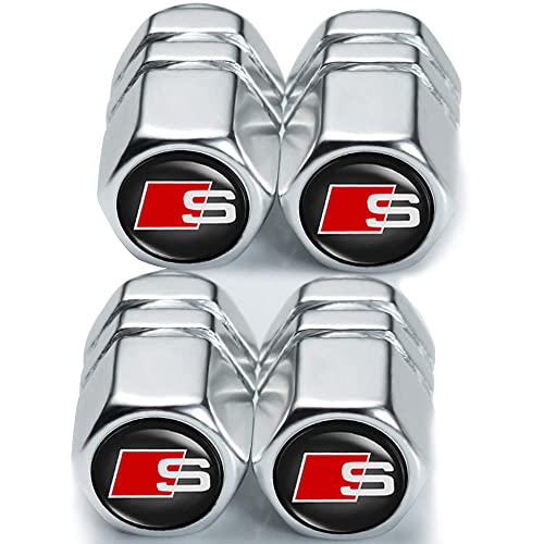 4 Pièces Capuchon de Valve Auto Bouchons de Valve,Métal Bouchons de Valve Voiture avec Logo Compatible avec Audi S Line S1 S2 S3 S4 S5 S6 S7 S8 SQ2 SQ5 SQ7 SQ8,Accessoire de Pneu,Argent
