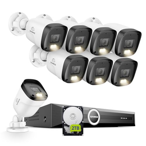 SANNCE Kit Videosorveglianza Poe 8 Telecamere, 5MP Nvr 8 Canali 2K/3MP Telecamere Poe con LED Smart IR, Rilevamento del Movimento, Allarme App, Notturna a Colori 65 Piedi, Hard Disk da 2TB