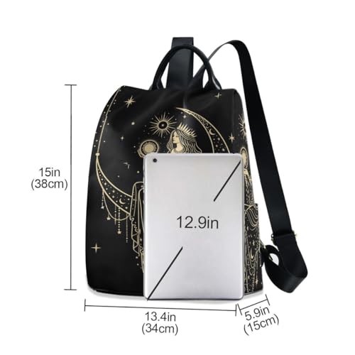 Image of ALAZA Sacral Night Woman Witch on Moon Star Trips Hiking Camping Rucksack Pack for Women