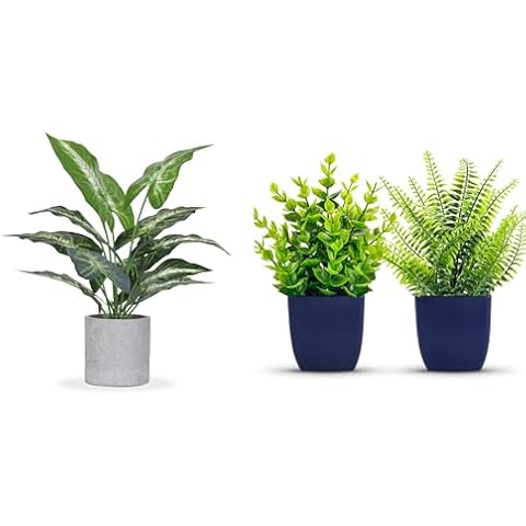 Der Rose Bundle of 1 Pack Fake Plant and 2 Packs Fake Plants for Room Home Office Farmhouse Bathroom Decor Cover