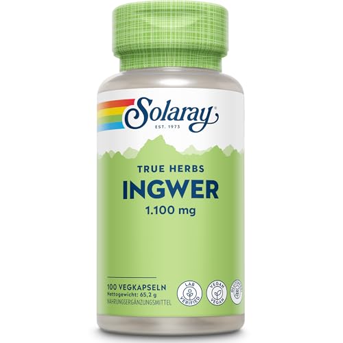 Solaray Ingwer 1100 mg 100 vegane Kapseln Hochdosiertes Ingwer Reine 2-Zutaten-Formel Ohne Magnesiumstearat Laborgeprüft