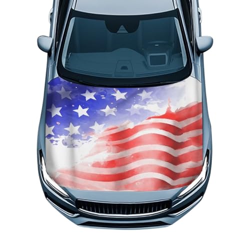 Image of 4th July American Flag Car Hood Cover Stretchable Polyester,Engine Cover,Elastic Fabrics Can be Washed,Car Bonnet All-Season Protection