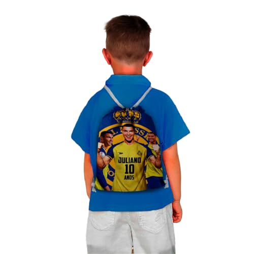 Mochilinha Bag Infantil Personalizado com Nome e Idade Jogador de Futebol Cristiano Ronaldo All Nassr (Mochilinhas 20x30, Unidade, 10)