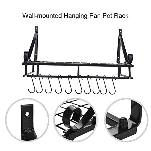 SOONHUA Wall Mounted Pan Rack Metal Pan Rack Hanging Wall Mounted With 10 Hook Holders Kitchen Storage Tray (45cm) - Image 3