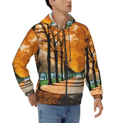 Pull homme feuilles d'automne avec capuche sweat décontracté doux et chaud pour l'hiver