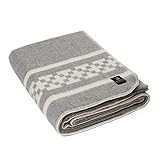 Inca Wall - Thick Alpaca Wool Blanket Heavyweight Camping Outdoors Indoors Soft Peru Queen Size Ethnic Design (Soft Gray/Ivory, Queen Size)