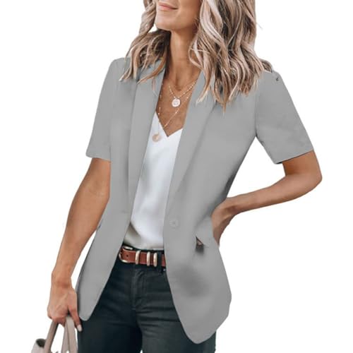 Women's Business Casual Blazers Short Sleeve Blazer Work Office Suit Jacket Summer Open Front Lapel Coat with Pocket