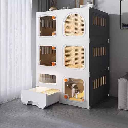 Parc pour chat ventilé en PP épais facile à nettoyer avec bac à litière