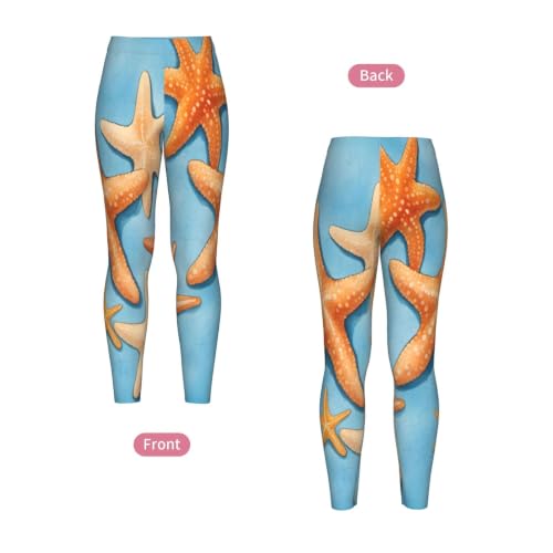 Leggings elásticos para mujer con estampado de estrella de mar azul 5