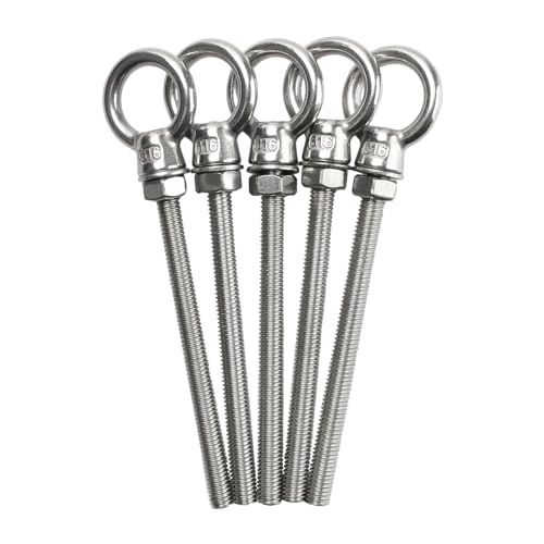 Image of Eyebolts 3 /8 inch X 4 inch Stainless Eye Bolts with Nuts - Stainless Steel Marine Grade Shoulder Can Be Used in Multiple Scenarios -5 Pack