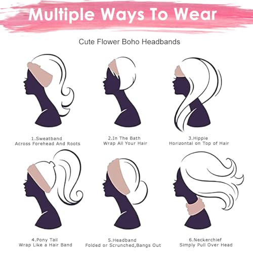Image of MAYCREATE 2Pcs Head Bands for Women, Wide Hair Bands for Womens, Stretchy Pre-Tied Sport Hair Band, Fashion Sweat Headband for Women, Moisture-Wicking Polyester, Quick Dry Headwear (Pink & Orange)