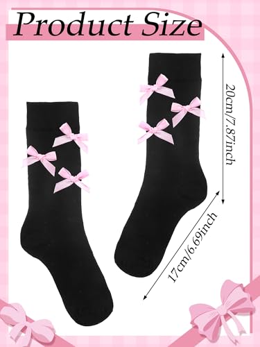 6 Pairs Women's Crew Socks with Bow Cute Ankle Cotton Black White Gray Socks for Women3