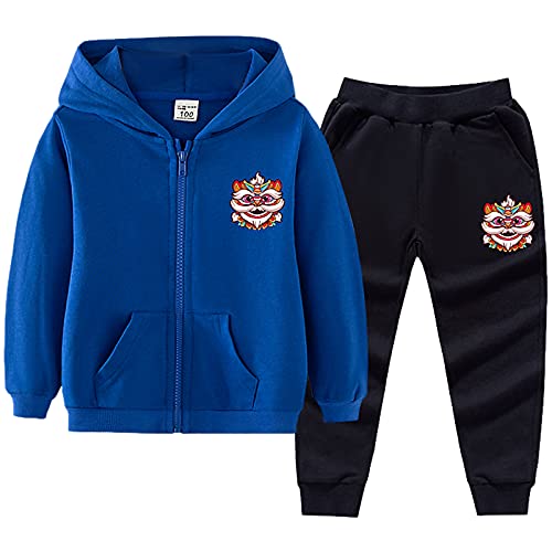 amropi Niños Chándal Sudadera con Capucha y Pantalones 2 Piezas Deportivo Conjunto Azul Negro, 3-4 años