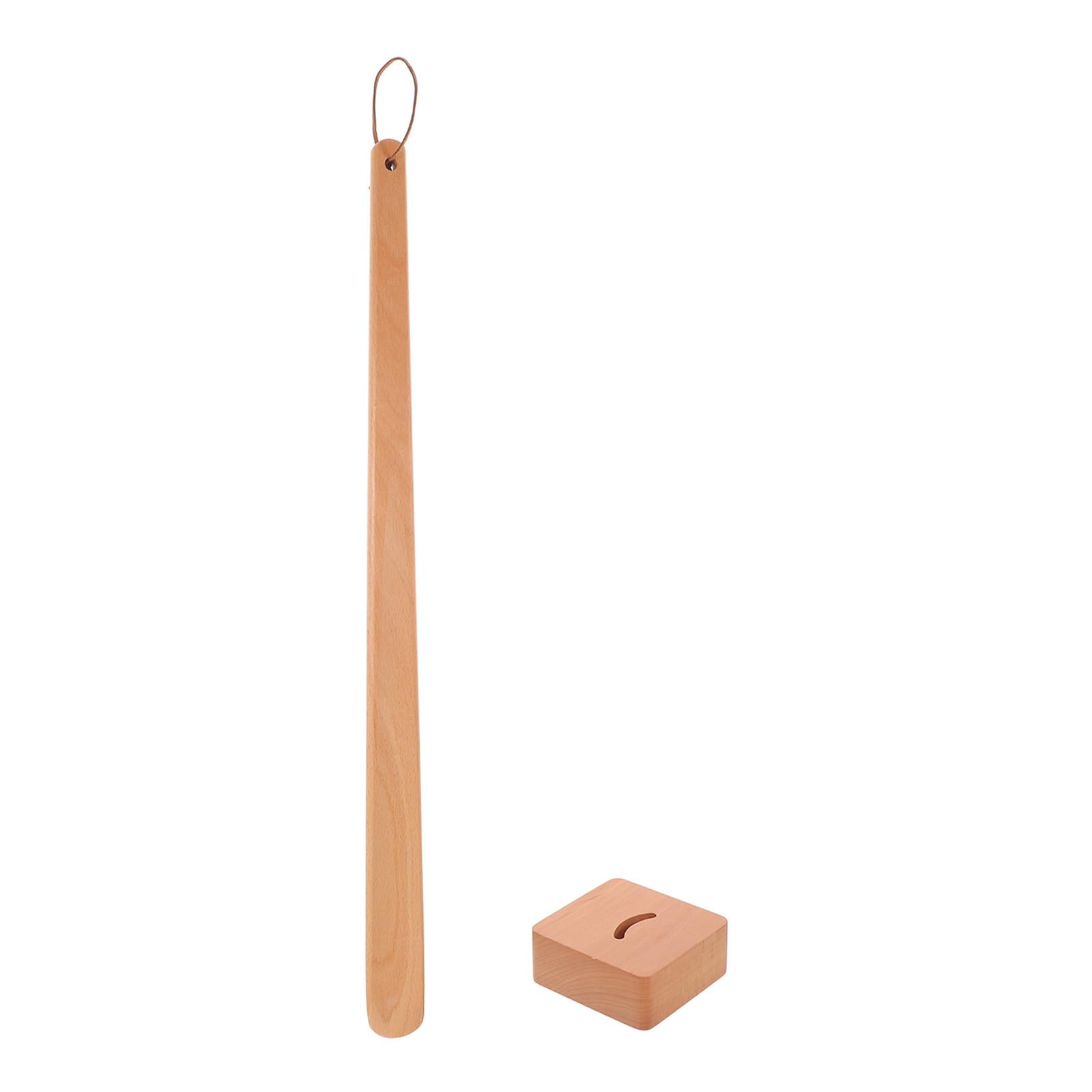 VILLCASE Calzador Portátil de Madera Maciza Mango Largo y Base Estable de 56 CM, Adecuado para Uso Hogar y Personas Embarazadas