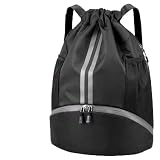 MUU Fußballschuhtasche, leichte Sporttasche, Kordelzugbeutel mit Schuhfach, Nass- und Trockentrennung, große Kapazität, PE-Sporttasche für Sport, Schule, Urlaub, Strand, Reisen, Schwimmen