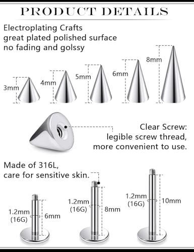 20G 18G 16G Spike Snake Bite Jewelry Flat Back Earrings Nose Studs Surgical Steel Tragus Forward Helix Conch Cartilage Lobe Earring Medusa Labret Monroe Lip Ring Piercing Jewelry for Women Men2