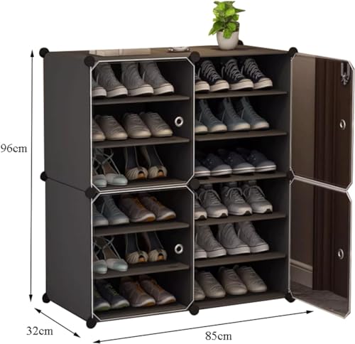 Image of Shoe Rack Multipurpose 5 Shelves Shoe Rack with Zip Door Cover & Side Pockets, Multiuse Wide Shelve,Rack for Footwear, Toys, Clothes (Dark Grey, 12-Layer)