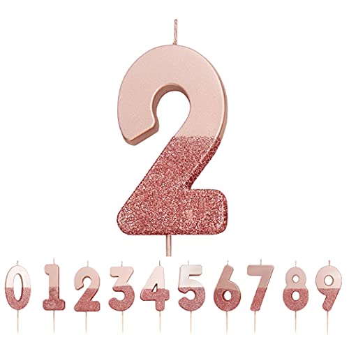 Roségold Glitter Nummer 2 Kerze; Kuchendeckel Dekoration in Premiumqualität; Schön, funkelnd für Kinder, Erwachsene, 21. Geburtstagsfeier, Jubiläum, Meilenstein Cover