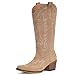 Fioralie Suede Cowboy Boots for Women Western Mid Calf Cowgirl Boots with Embroidered, Retro Snip Toe Fashion Boot With Chunky Block Heel Summer Fall Country Music Festival Cowboy Chic