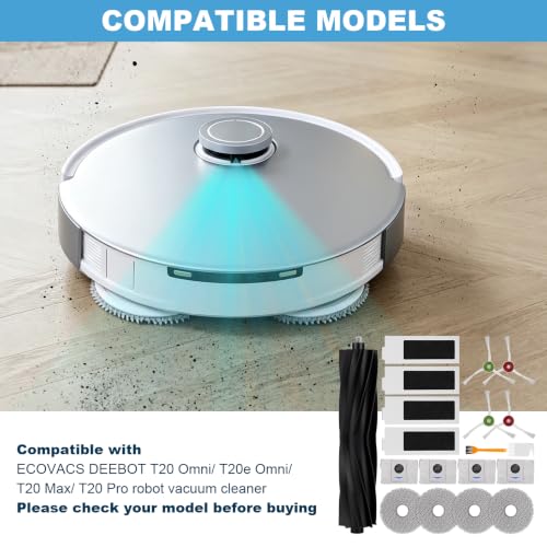 Image of Replacement Parts for ECOVACS DEEBOT T20 Omni / T20e Omni / T20 Max / T20 Pro robot vacuum cleaner - Spare Accessories Kit Include 1 Main Brush 4 Side Brush 4 Filter 4 Mop Pad 4 Dust bag