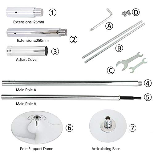 go2buy Dance Pole 45mm Solid Dancing Fitness Portable Pole Static/Spinning Stripper Exercise Pole,Silver - Thumbnail 3
