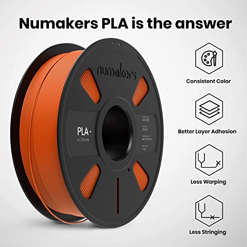 Image of NUMAKERS PLA+ 3D Printer Filament, 1.75mm, Dimensional Accuracy + /- 0.03 mm, 1 kg Spool (2.2 lbs), Compatible with Most FDM Printers (Orange)