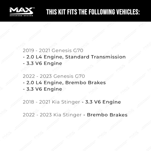 Image of Max Advanced Brakes Rear Brake Kit Compatible With 2019 2020 2021-2023 Genesis G70 Compatible With Kia Stinger 3.3 V6 Replacement Premium OE Disc Brake Rotors and Ceramic Brake Pads