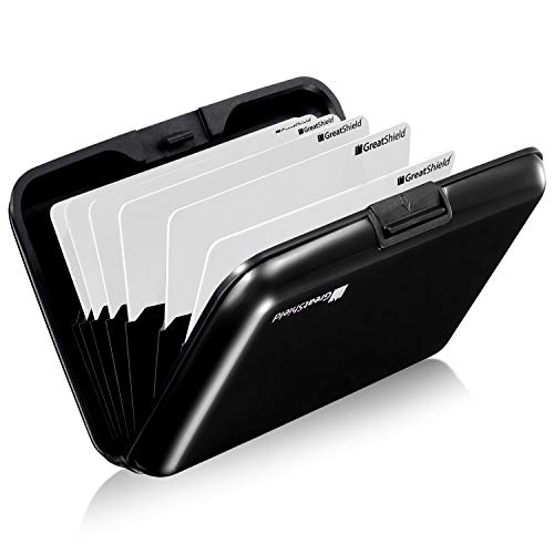 GreatShield RFID Blocking Wallet [8 Slots | Aluminum] Portable Travel Identity ID/Credit Card Safe Protection Card Holder Hard Case for Men and Women (Black)