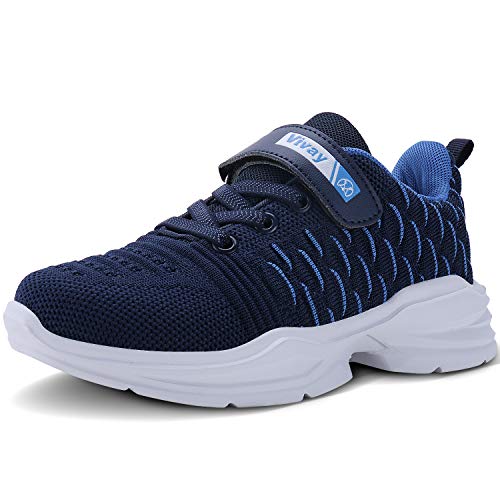 Vivay Little Kid/Big Kid Boys Girls Shoe Tennis Running Shoes Lightweight Strap Kid's Sneakers Dark 1-Dark Blue #TOP15