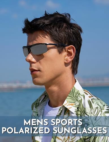 Image of BIRCEN Polarized Anti-Glare Sunglasses for Men: Lightweight Metal Wrap around Sun Glasses UV Protection for Driving Fishing