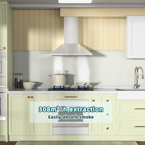 FIREGAS Dunstabzugshaube 60cm, 308m³/h abzugshaube umluft mit CC110 Aktivkohlefilter, 3 Leistungsstufen, Kann Abluft und Umluft Wandmontage Wandhaube, Silber