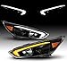 AmeriLite for 2015-2018 Ford Focus LED DRL Switchback Tube Black Square Projector Headlight Assembly Pair - Passenger and Driver Side