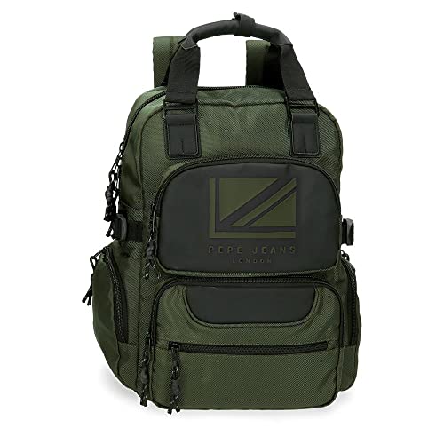 Mochilas Para Portatil Pepe Jeans Bromley LDN Mochila para Portátil Adaptable 14' Verde 28x40x16 cms Poliéster con Detalles en Piel Sintética...