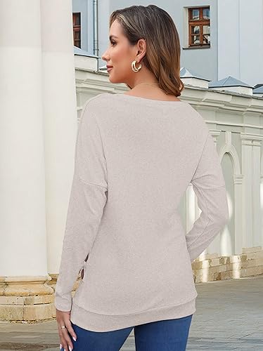 MOLERANI Women's Long Sleeve Tunic Tops 2025 Fall Winter Shirts with Leggings - Cute Crewneck Button Top for Shopping,Apricot,XL - Thumbnail 4