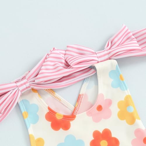 Image of Toddler Kids Girl One Piece Swimsuit Floral Sleeveless Backless Swimwear Bowknot Ruffled Bathing Suit Beachwear
