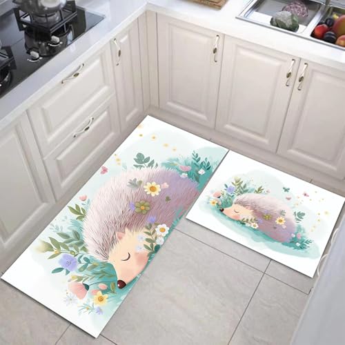 Alfombra de animal lindo para piso de pasillo y cocina moderna JEDTAKCT turquesa de 2 piezas 4