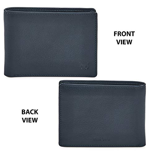 Image of Real Leather Mens Bifold Wallet RFID Blocking Slim Minimalist Front Pocket - Thin & Stylish with ID Window in Gift Box, Midnight Navy Nappa, 4x3.25x0.75, Minimalist