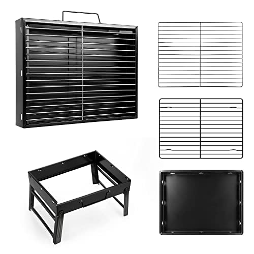 Uten Small BBQ Grill, Portable Folding Charcoal Barbecue Grill, Stainless Steel Desk Table Top BBQ for Garden Outdoor Cooking Camping Hiking Picnics Travel 15.7'' x 10.62'' x 7.87''