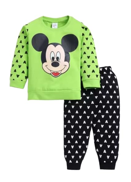 Image of Kids Cotton Casual Cute Mickey Mouse Printed Clothing Set- Full Sleeve T-Shirt And Trousers For Infants /Childs /Baby Boys (in Multicolor, Pack of 1)