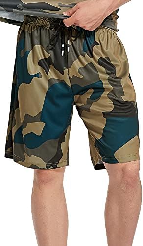 Mens Sports Workout Shorts Gym Shorts Camo Stylish Quick Dry Athletic Shorts with Pockets and Elastic Waistband Basketball Shorts for Jogging Beach Club Fitness Camouflage M
