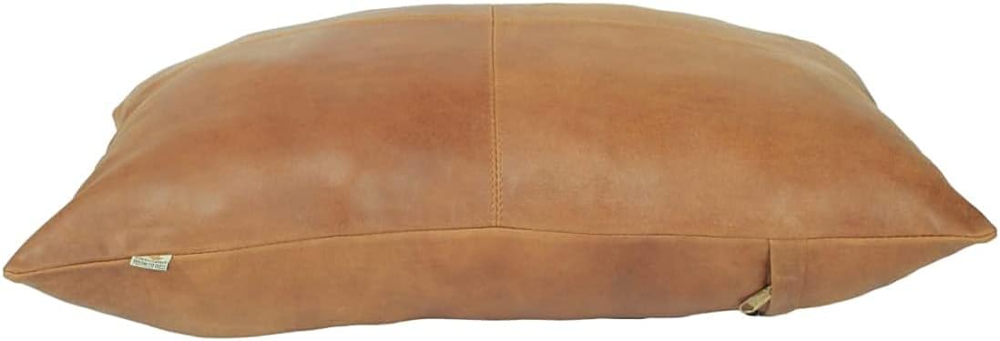 D DOLLY LAMB Lambskin Leather Pillow Cover - Sofa Cushion Case - Decorative Throw Covers for Living Room & Bedroom, 12X20 Inch - Tan Plain Pack of 2