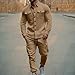 Mens Outdoor Outfits 2 Piece Sets Fleece Regular Fit Coveralls Thermal Outfits Button Down Shirts and Cargo Pants Khaki