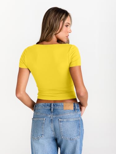 Image of Trendy Queen Womens Boat Neck Tops Short Sleeve Shirts | Compression Basic Tops,Y2K Aesthetic Slim Fit,Professional Business Casual, Polished Teacher Outfits