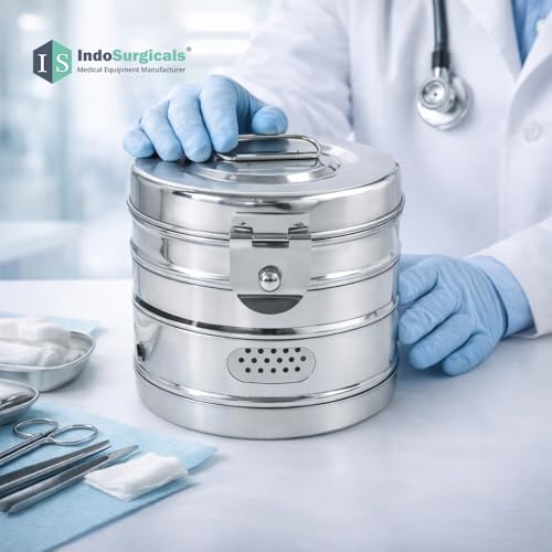 Image of IS IndoSurgicals Stainless Steel Dressing Drum, Super Deluxe Quality Seamless, Diameter X Height (9 inchX5 inch)