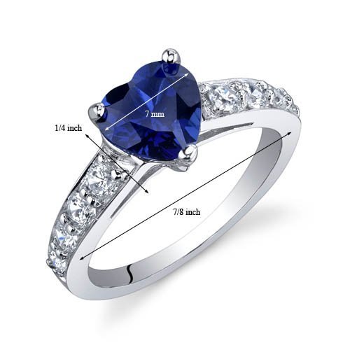 PEORA Created Blue Sapphire Heart Promise Ring for Women 925 Sterling Silver, 1.75 Carats Heart Shape 7mm, Comfort Fit, Sizes 5 to 93